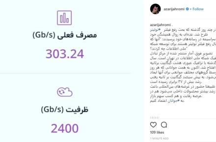 رشد 37 برابری ترافیک مرکز تبادل ترافیک شبکه ملی اطلاعات در تهران