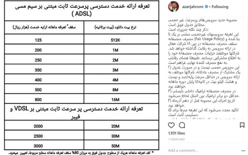 مصوبه جدید سرویس‌های پرسرعت غیر حجمی اعلام شد(+جدول)